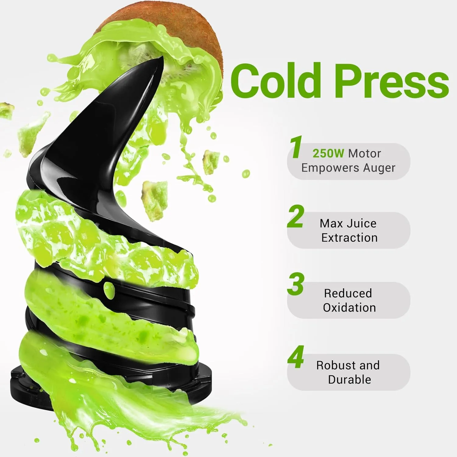 Juicer Machines, 5.3-Inch Self-Feeding Masticating Juicer Fit Whole Fruits & Vegetables, Cold Press Electric Juicer Machines with High Juice Yield, Easy Cleaning, BPA Free, 250W