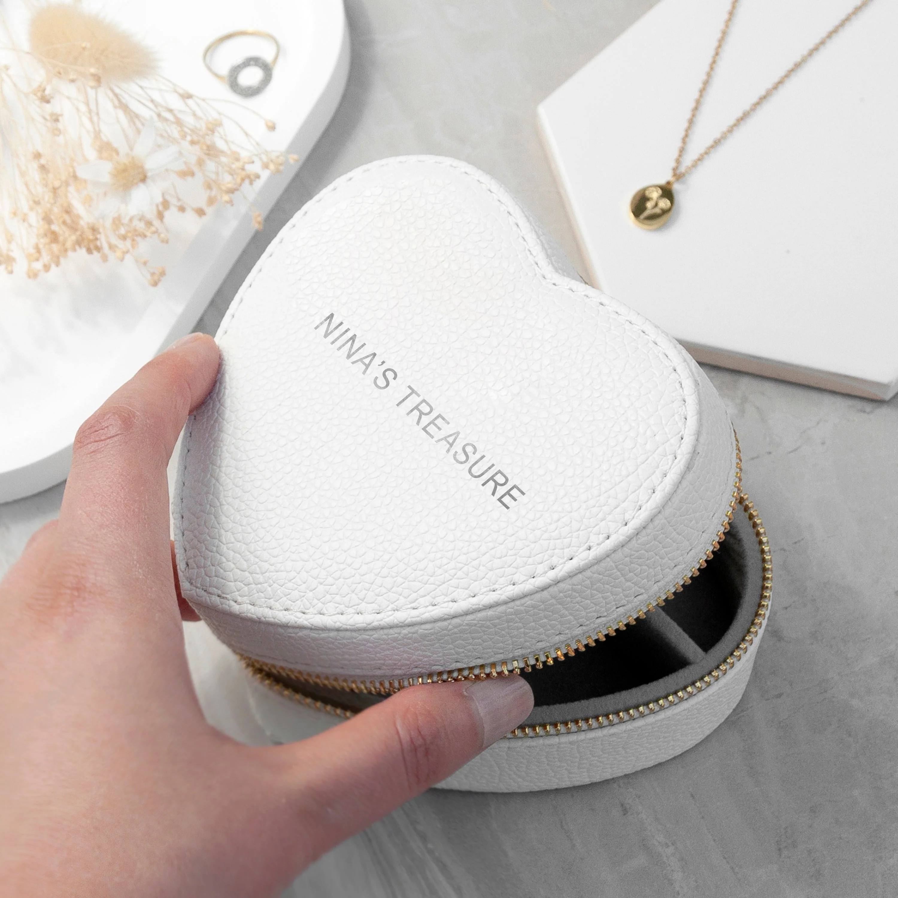 Personalised Bold Message White Heart Jewellery Case