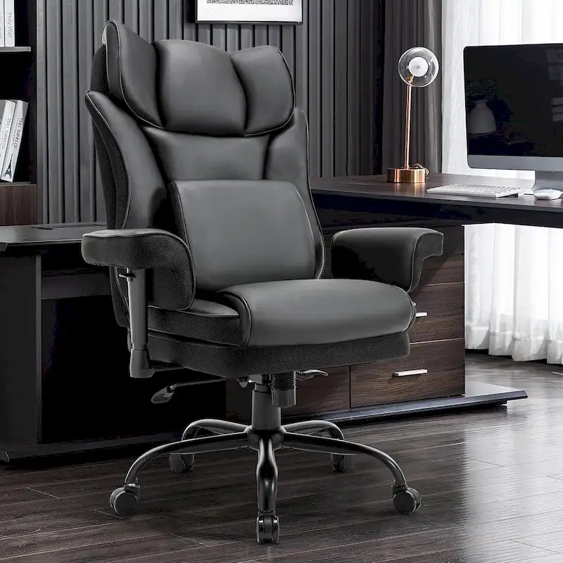 Ergonomic Rocking Executive Office Chair with Adjustable Padded Armrests and Massage Lumbar Support