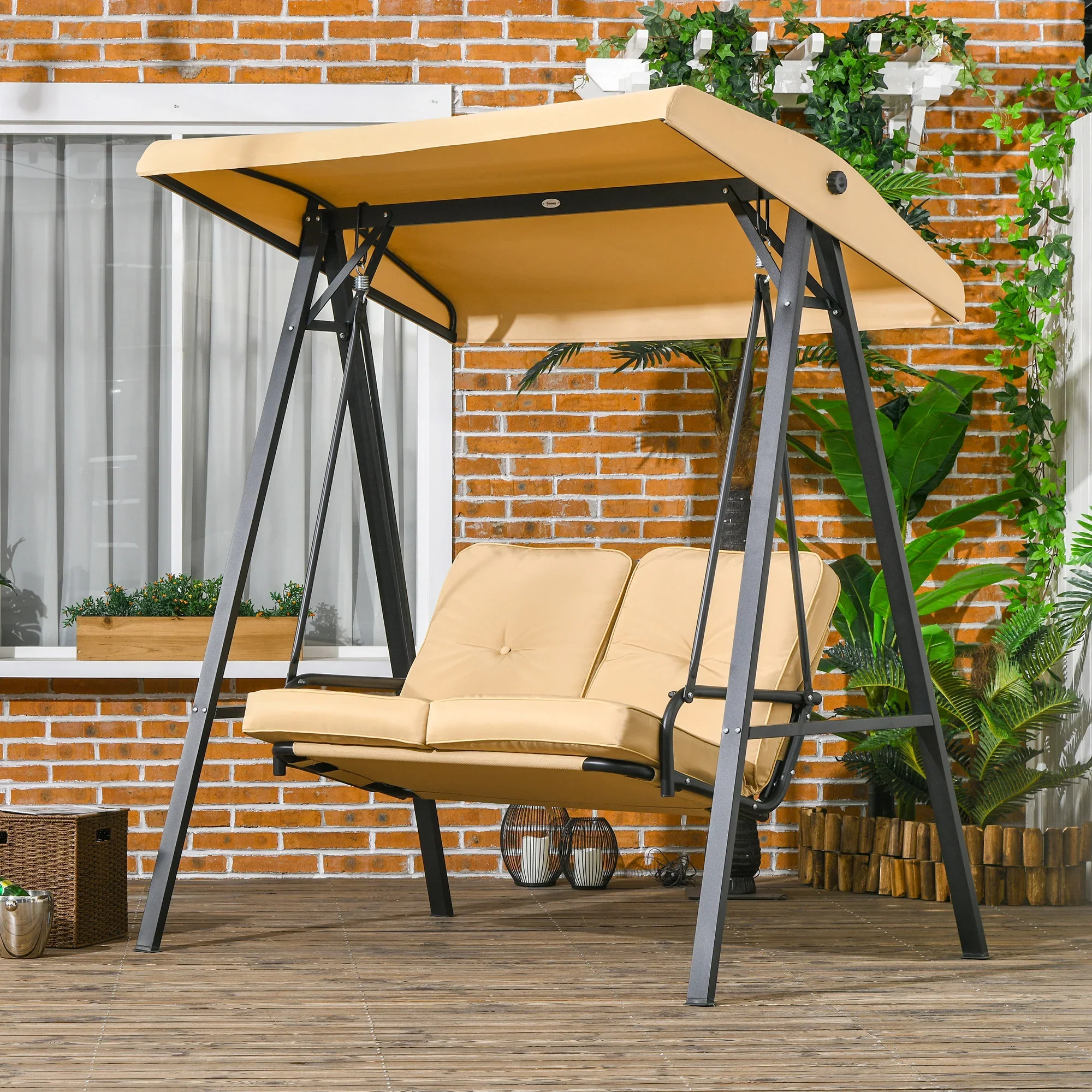 Dondolo da Giardino a 2 Posti Outsunny con Tettuccio Parasole Regolabile