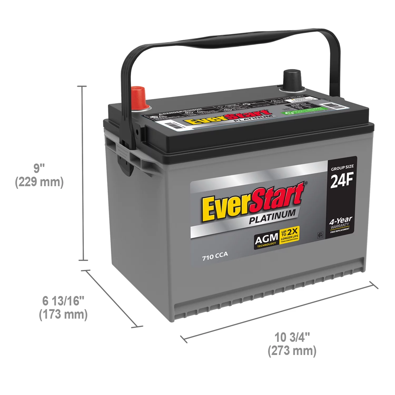 Batería para automóvil EverStart Platinum AGM, grupo 24F, 12 V, 750 A (CCA)