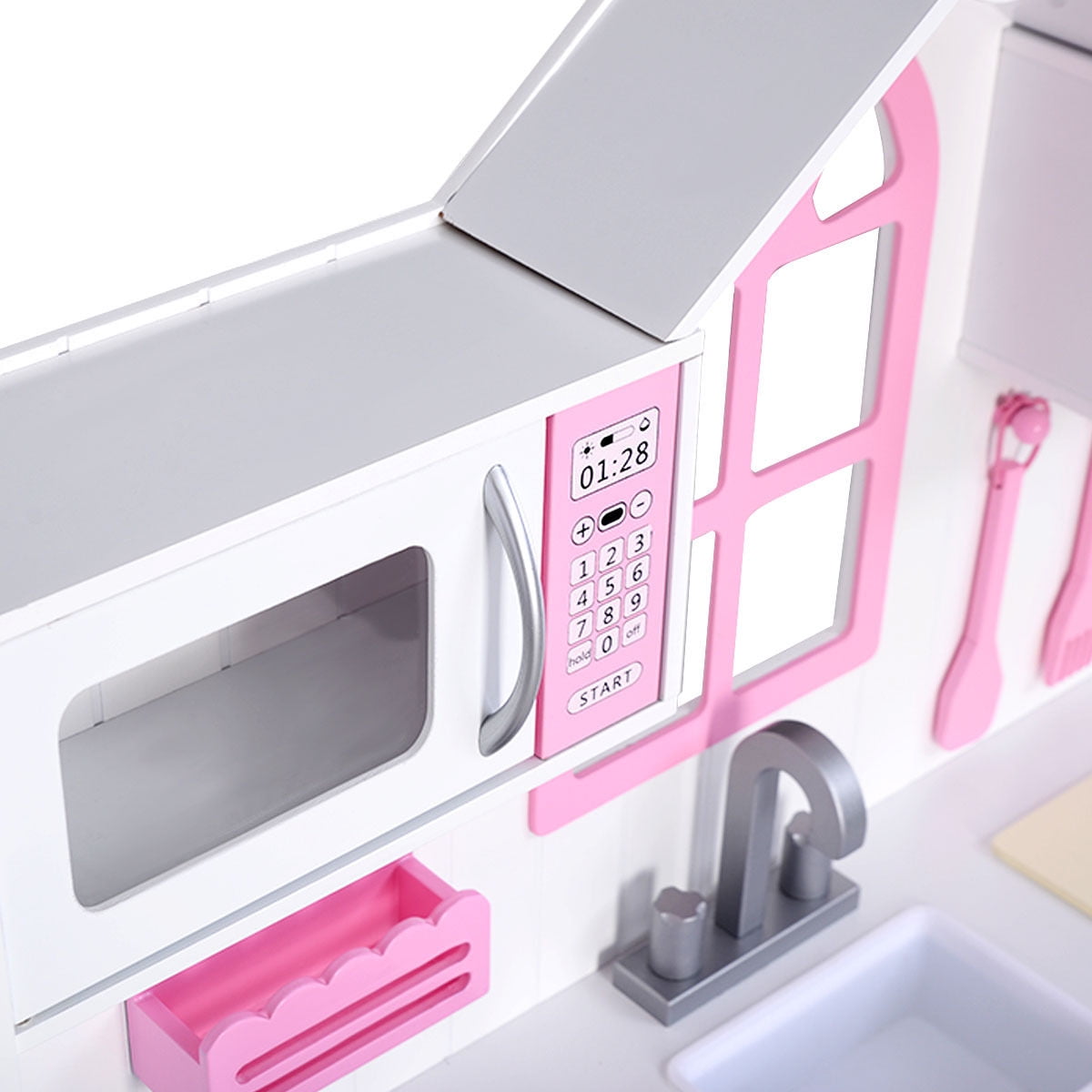 Costway Kids Wood Kitchen Toy Cooking Pretend Play Set Toddler Wooden Playset