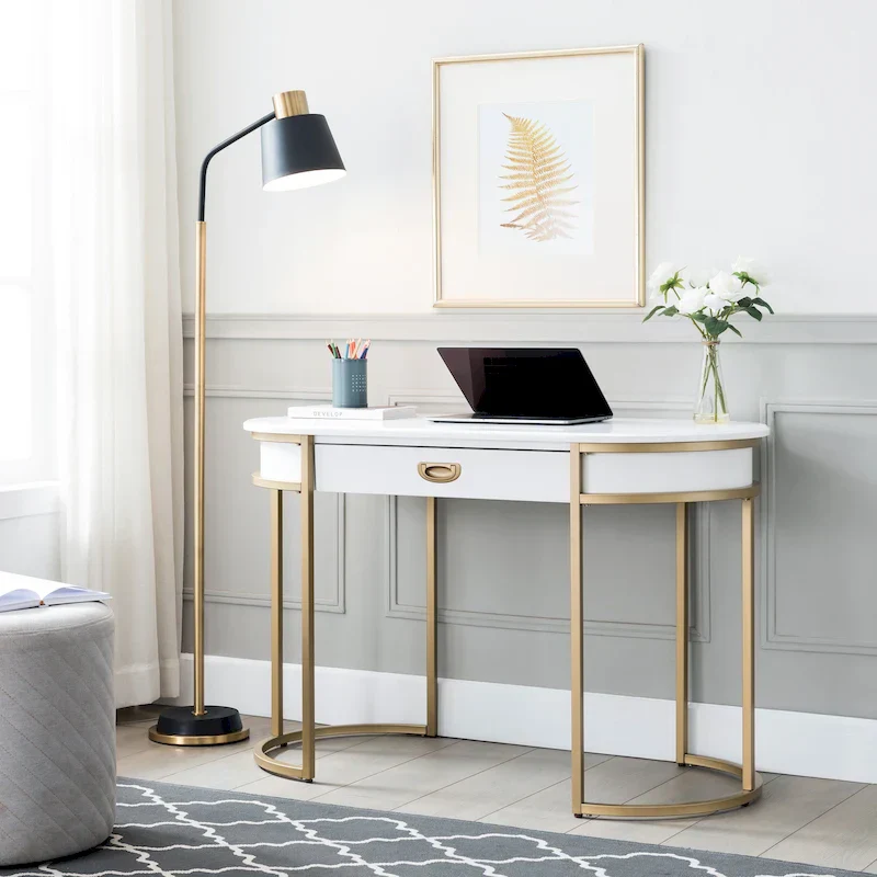 Oval Vanity Desk with Drawer and Drop-Down Front