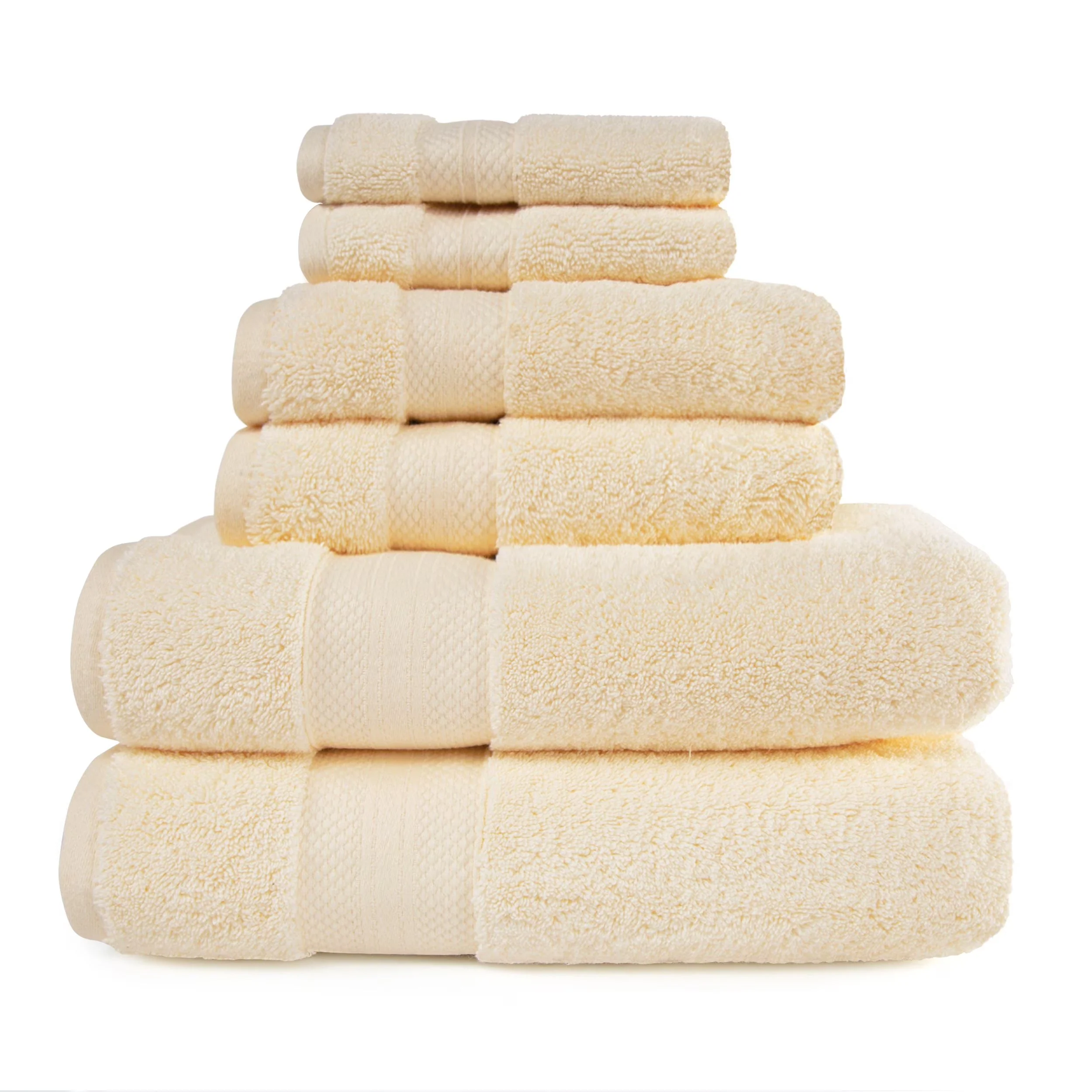 100% Turkish Long Staple Cotton 6-Piece Towel Set, 2 Face, 2 Hand, and 2 Bath Ivory