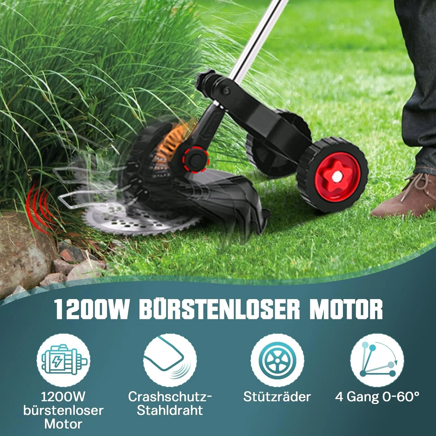 1200W Accu Grastrimmer Compatibel met Makita Accu's, 5-IN-1 Borstelloze Elektrische Bosmaaier met 3-Staps Snelheidsregeling, Accu Bosmaaier met 5 Bladtypes en Onkruidborstel