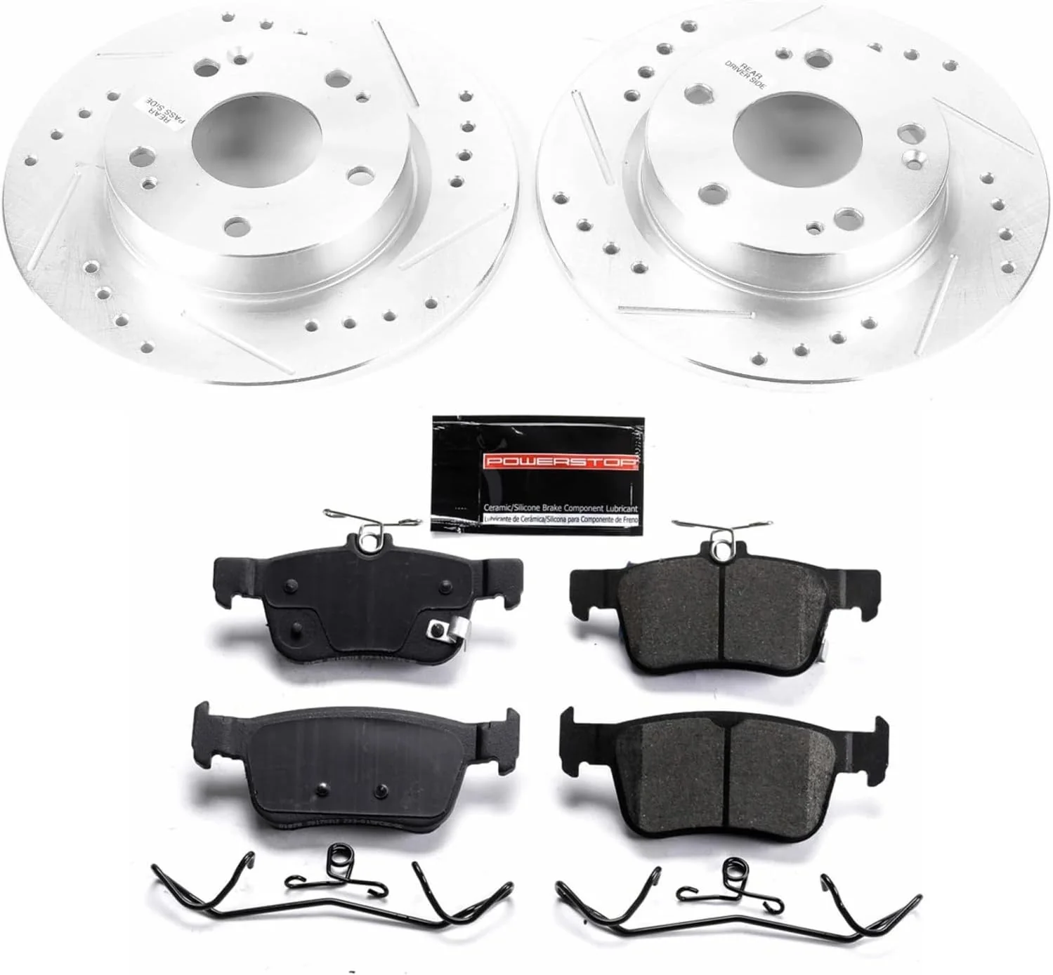 Power Stop K7725 Rear Z23 Carbon Fiber Brake Pads with Drilled & Slotted Brake Rotors Kit For 2016 2017 2018 2019 2020 2021 Honda Civic