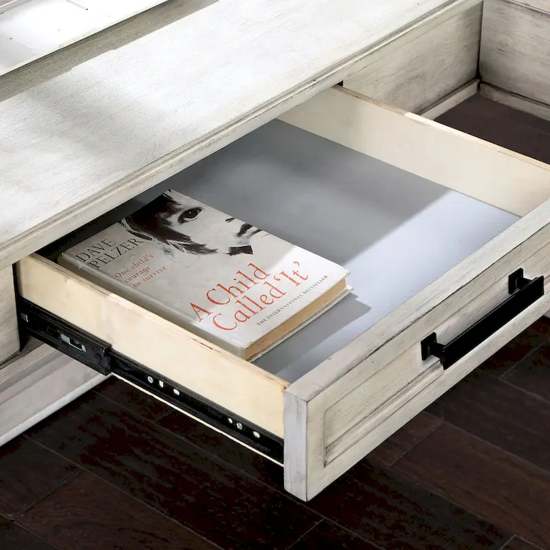 Lemper Antique White Wood Lift-Top Corner Desk with USB Port - Farmhouse Style by Furniture of America