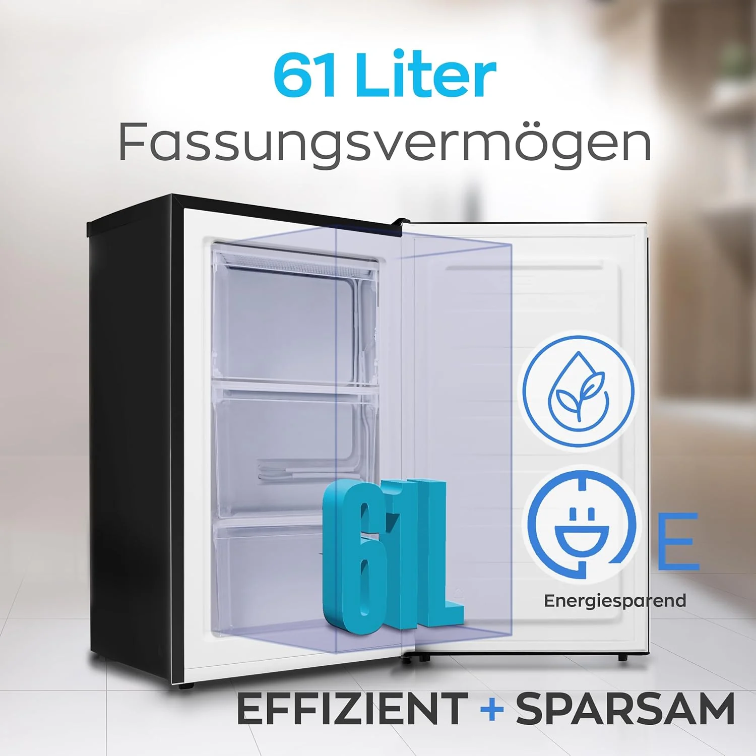 Heinrich's vriezer 61 liter -18��C, 3 vrieslades, 7 temperatuurstanden, Airflow, verwisselbare deuraanslag wit