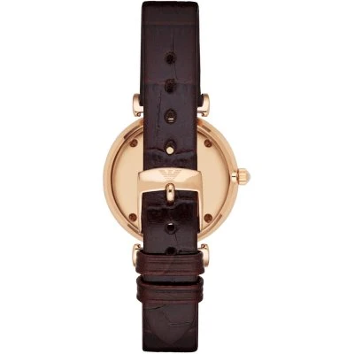 Emporio Armani Classic Quartz Pink Dial Brown Leather Strap Watch AR1911