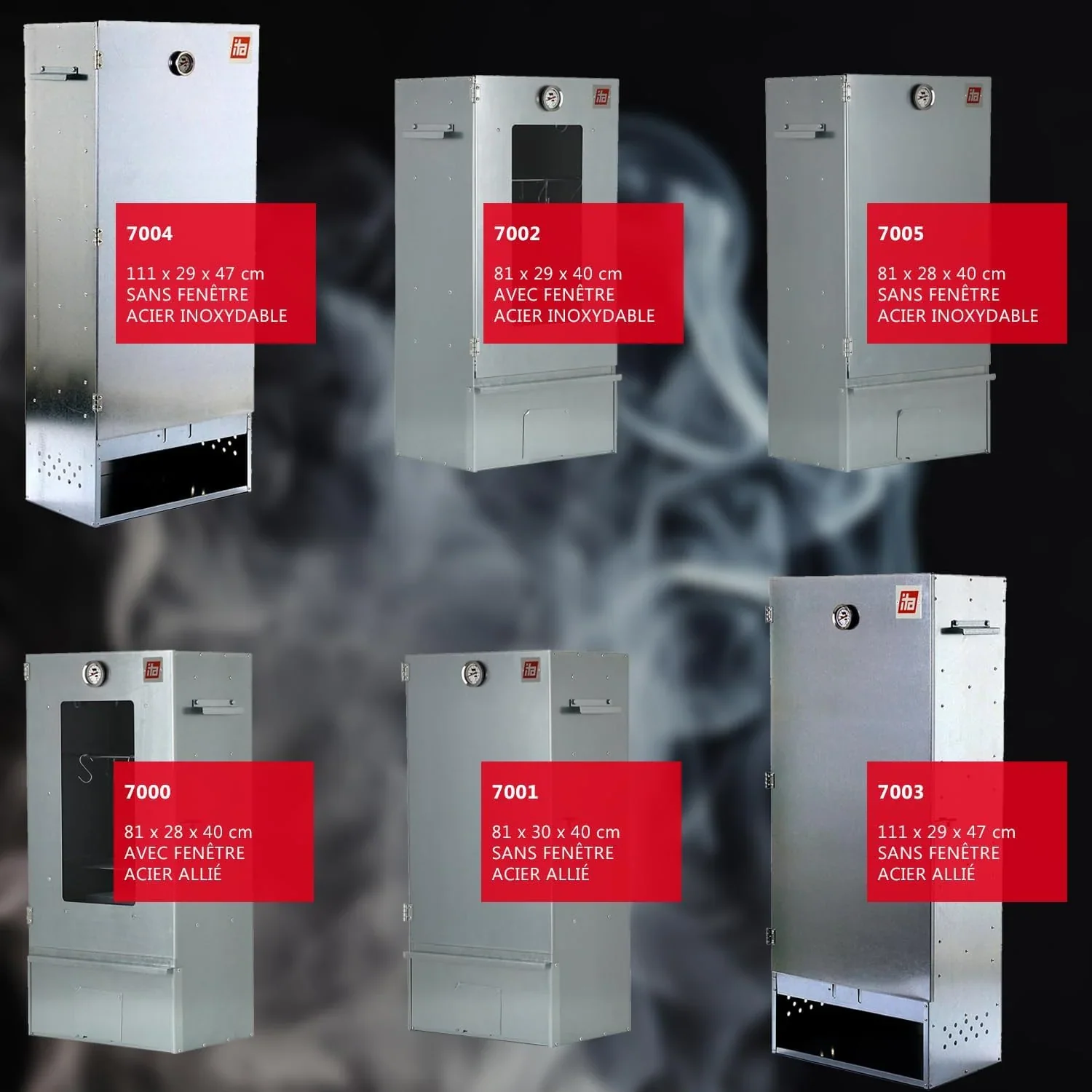 Ahumador Eléctrico ITA 7000 - Conjunto de Ahumador con Calefacción, Generador de Humo - Armario de Ahumado con Ventana y Termómetro - Aleación de Acero - Calidad UE, 81 cm con 3 Niveles