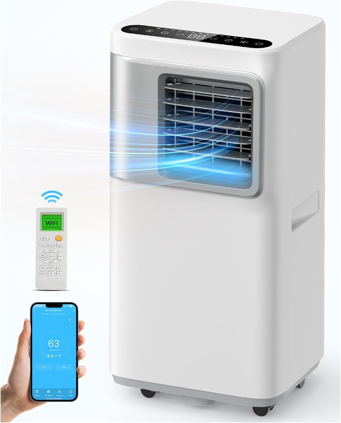 Tragbare Klimaanlage 16.000 BTU für große Räume bis zu 730 Quadratmeter, 5 in 1 Smart AC Einheit mit WiFi/Fernbedienung, schnelle Kühlung, Luftentfeuchter