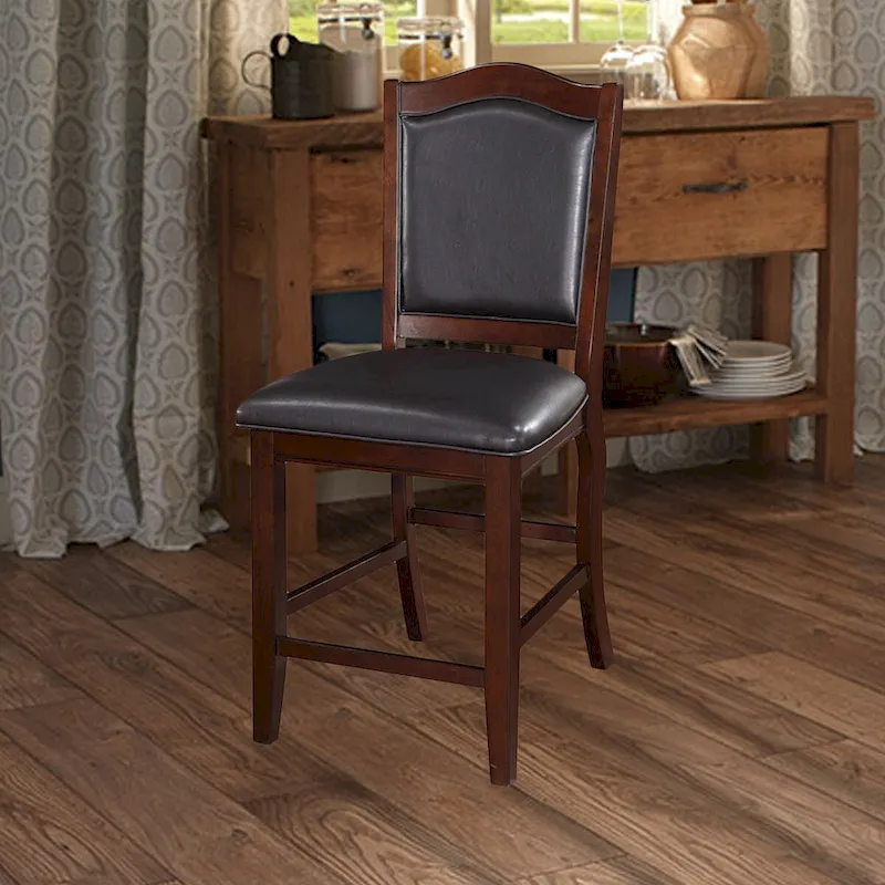 Upholstered Counter Height Chairs  Espresso Wood with Faux Leather