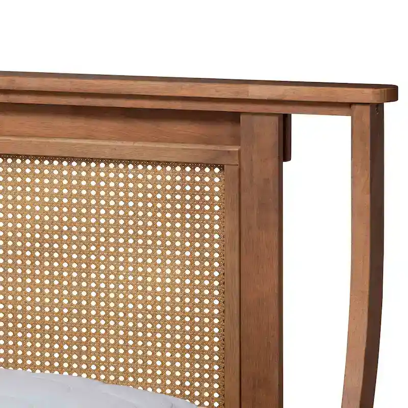 Jamila Contemporary Synthetic Rattan Platform Bed in Walnut Brown