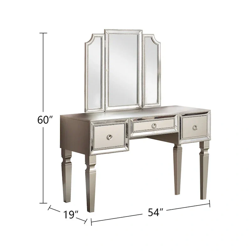 Fabric and Wood Vanity Set with Matching Stool