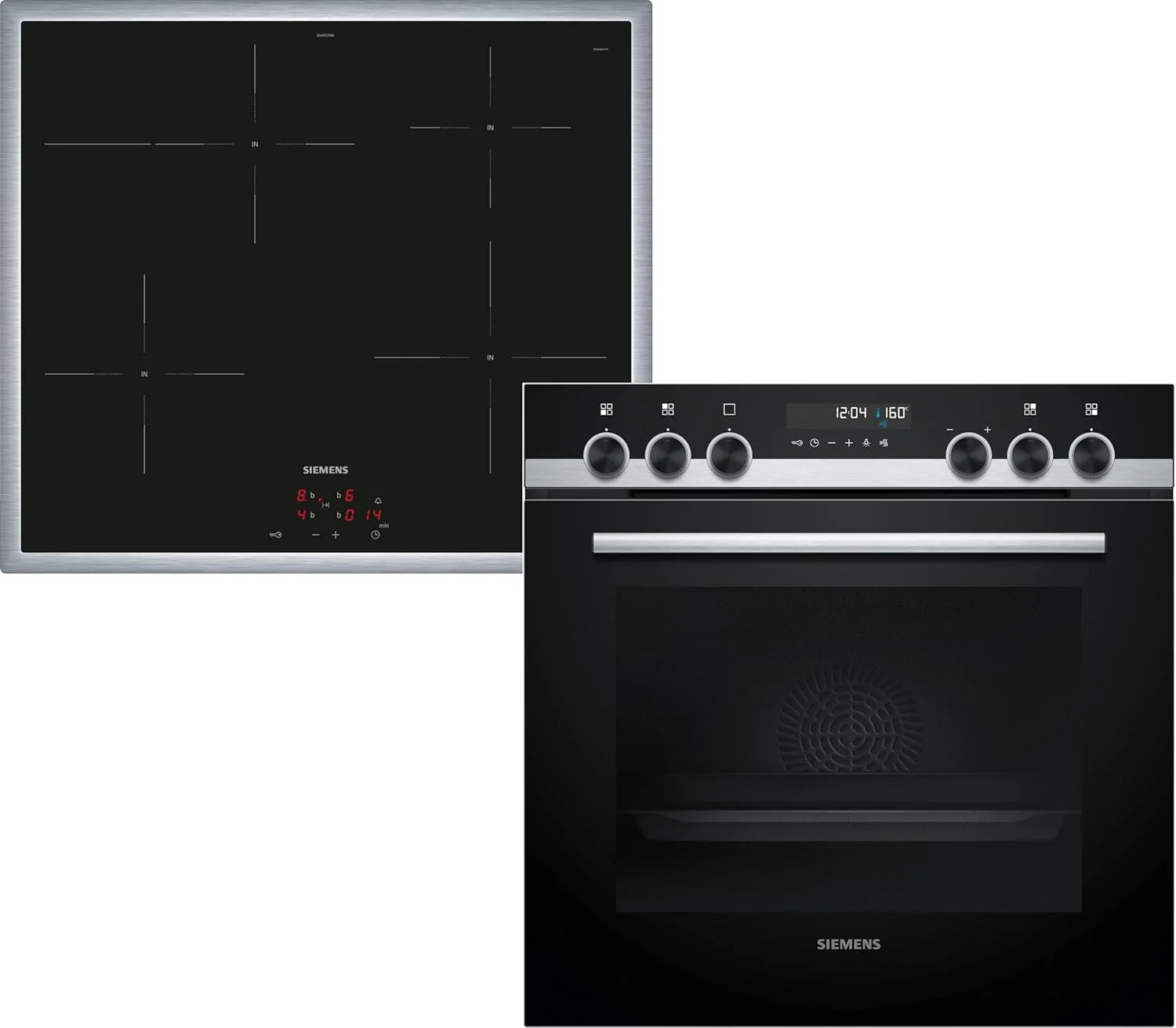 Siemens EQ522IA01, Einbauherd-Set, Bestehend aus HE517GBS4 Herd, 60 x 60 cm, 3D Hei?luft, Selbstreinigung, Clip Auszug & EI645CFB6E Induktionskochfeld, Br?terzone, powerBoost, Edelstahl Rahmen