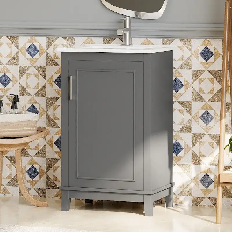 Contemporary 20-Inch Compact Bathroom Vanity Cabinet with Ceramic Sink