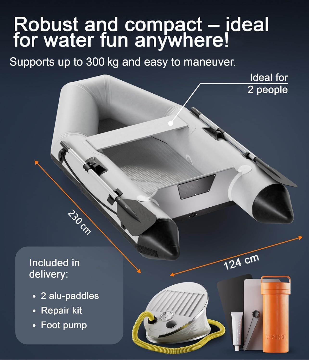NEMAXX® Bateaux pneumatiques professionnels[INCL. 2 PAGAIES, SAC+POMPE À AIR] – Bateaux gonflables à rames – Bateaux de pêche, bateaux pneumatiques – Pour 2,5,7 personnes (Longueur: 230cm,330cm,380cm)