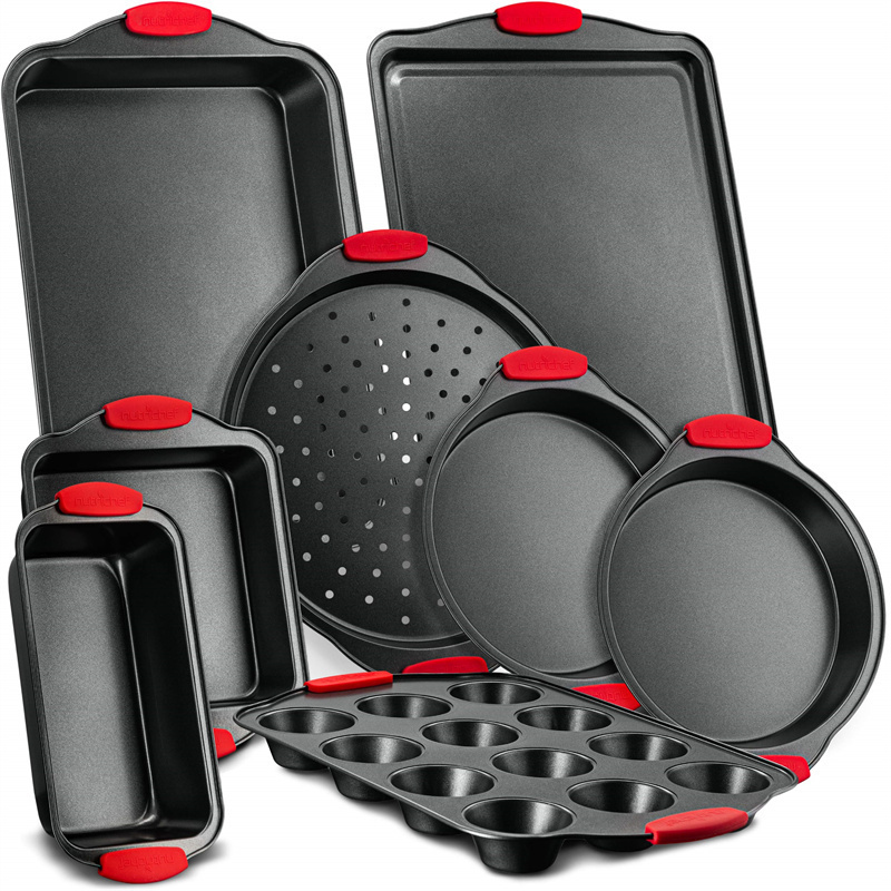 21-Piece Non-Stick Cookware Set with Red Silicone Handles – Oven Safe, Includes Saucepans, Dutch Oven, Frypans, and Baking Pans