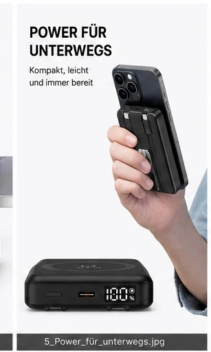 Powerbank 22,5W Schnellladeger?t mit integriertem USB-C & Lightning Kabel �C Hochwertige Powerbank mit Fast Charging & Typ-C Input