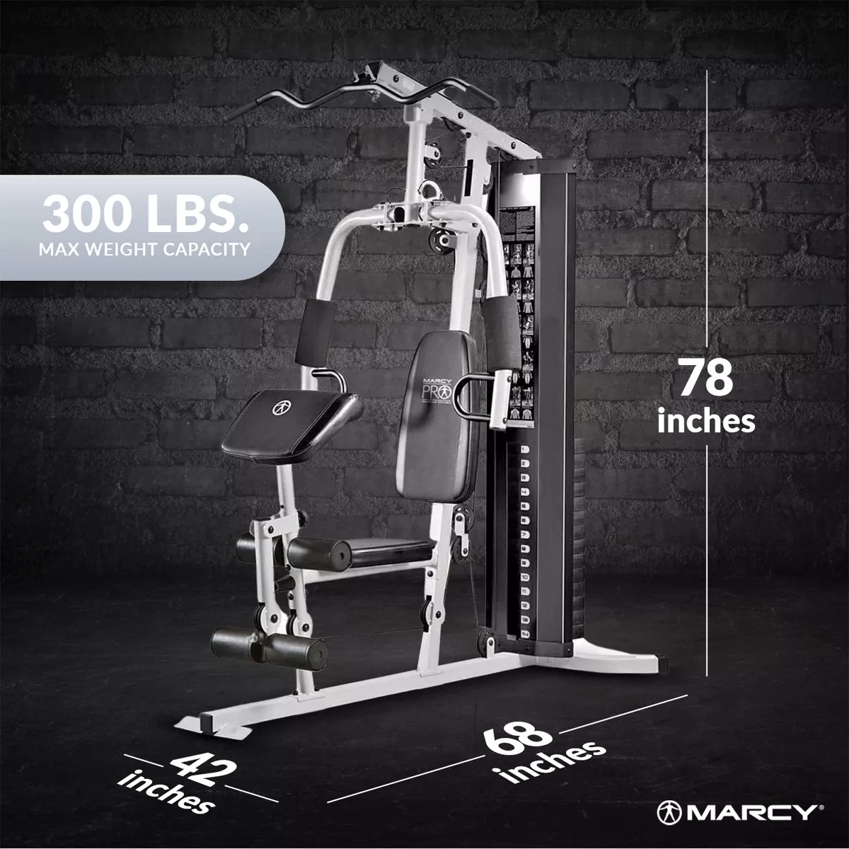 Marcy 150-Pound Stack Home Gym, Dual-Function Arm Press & Leg Developer, Full Body Workout, Black/White