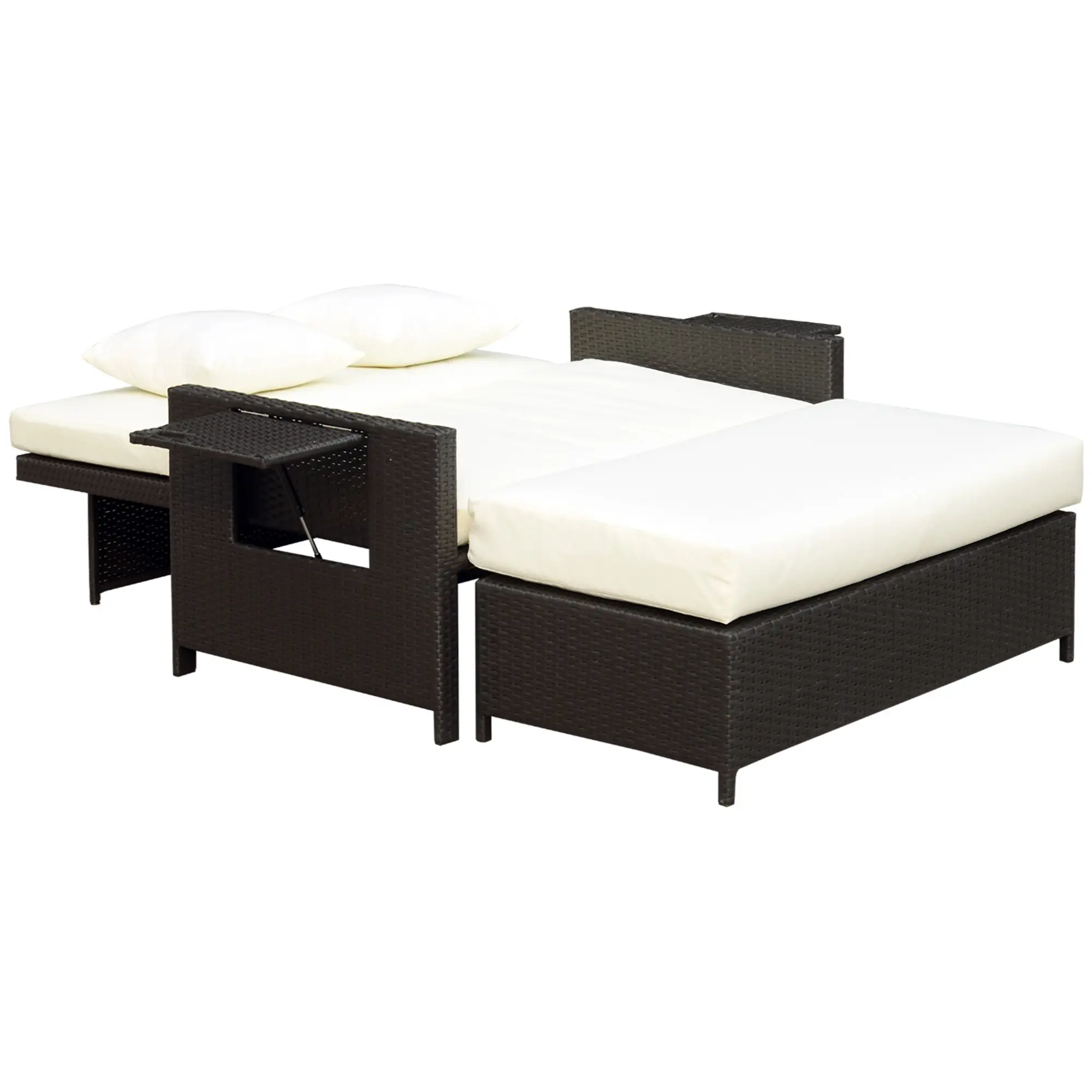 Outsunny Polyrattan Gartensofa 2in1 mit Hocker Stauraum Outdoor