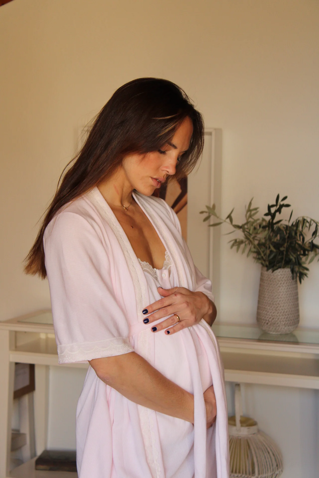 Camis��n Maternity Tirante Blonda Canal�� Rosa