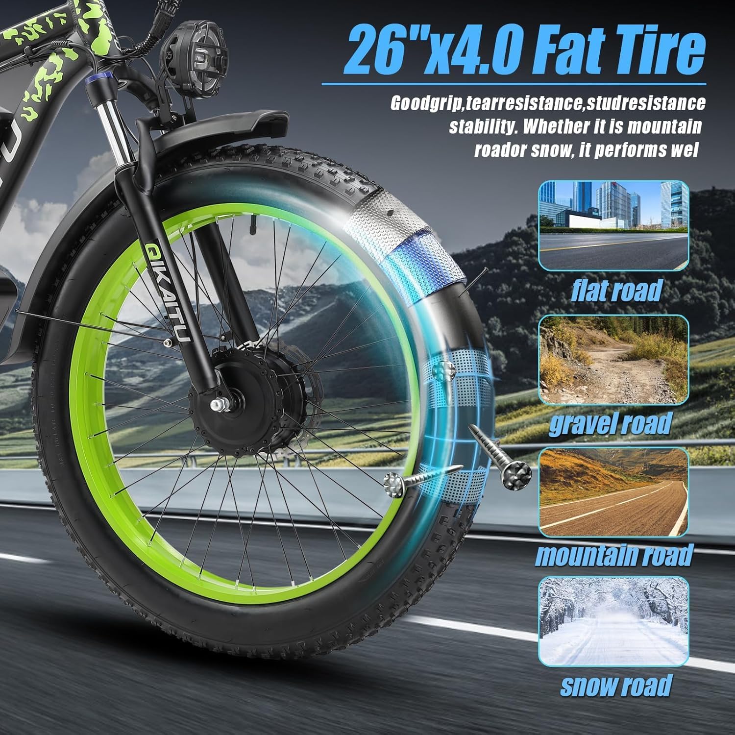 Electric Bike for Adult, 26 x 4.0 Fat Tire Ebike, 1000W/2000W Peak Electric Bicycle, 48V 13/17.5/23AH Waterproof Battery, Front Suspension Ebike, 27MPH-46MPH, Adjustable Seat, UL and GCC Certified