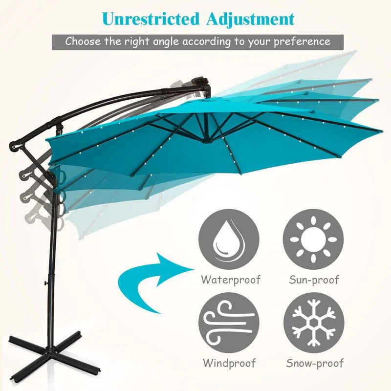 Eletriclife 10 Feet Solar Powered LED Patio Offset Umbrella without Weight Base