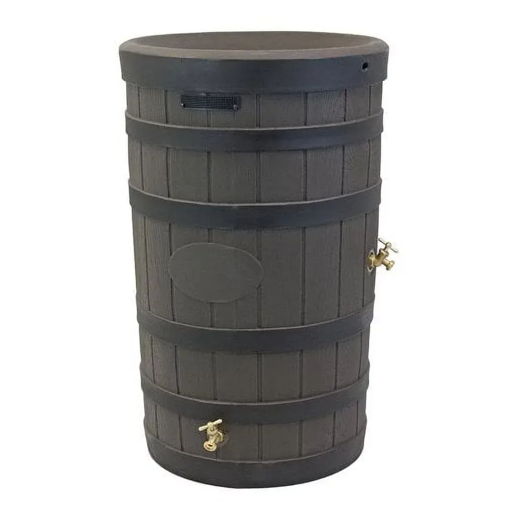 2026 Nuevo Good Ideas Rain Wizard barril de lluvia estilo roble americano con textura de piedra capacidad 50 galones
