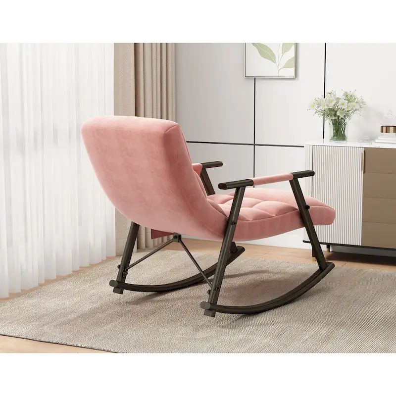Casual Folding Rocking Chair,Lounge Rocking Chair Adjustable High Back and Foot Rest,Side Pockets Placed in Living Room Bedroom