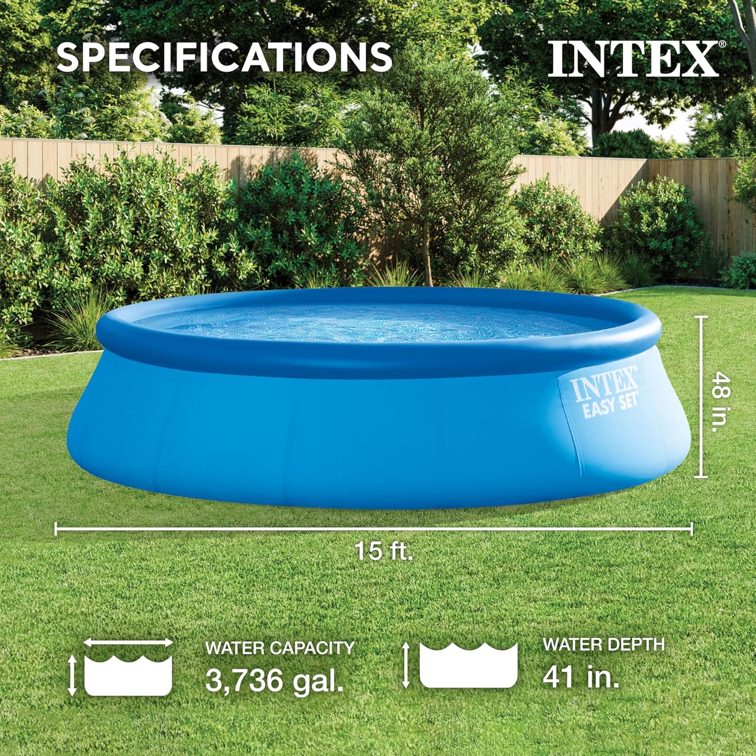 Intex 28167EH Easy Set Inflatable Swimming Pool Set: 15ft x 48in �C Includes 1000 GPH Cartridge Filter Pump �C Removable Ladder �C Pool Cover �C Ground