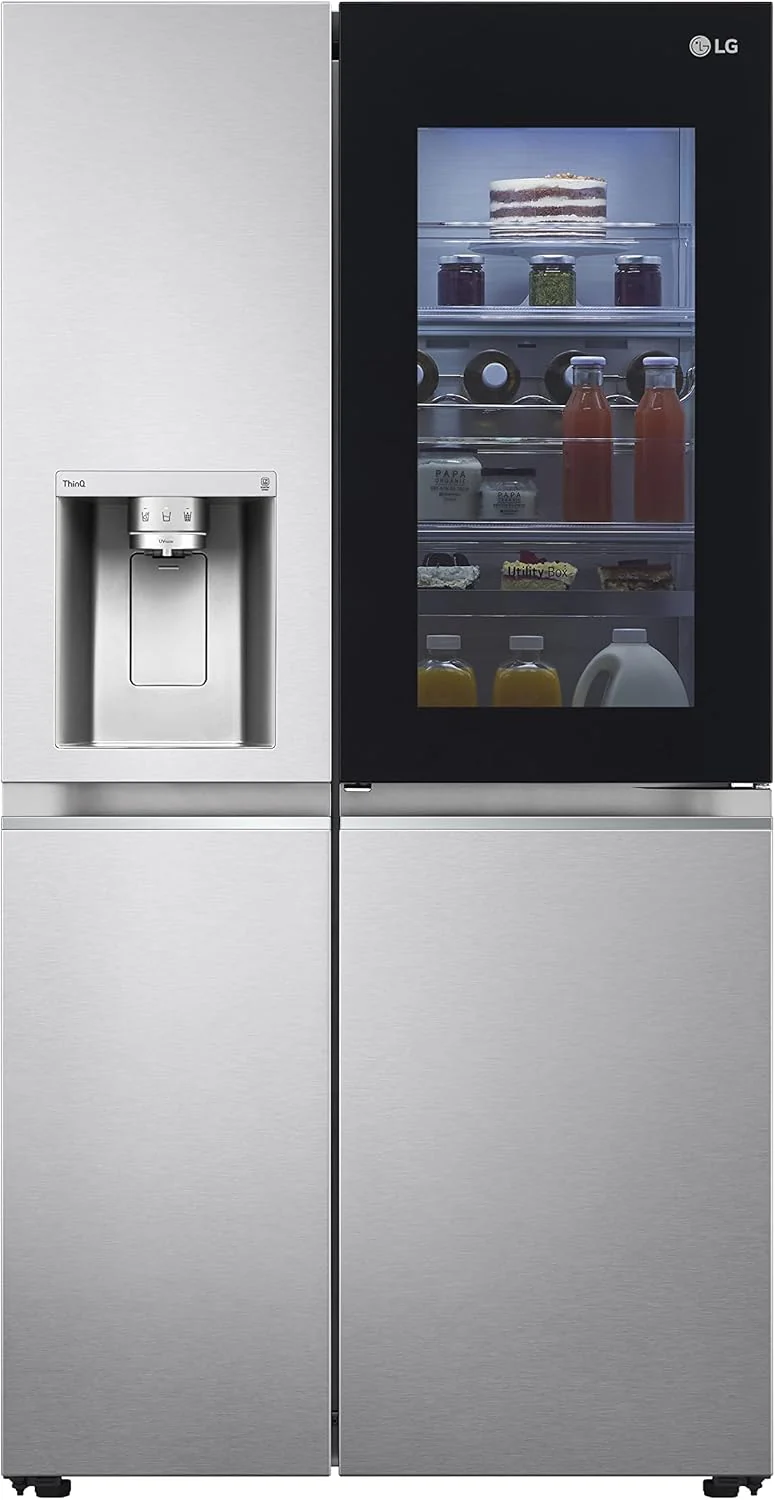 LG GSGV81PYLL Side by Side Kühlschrank, Klasse E, 635 L, Instaview, Kühlschrank mit Gefrierfach, Eis-, Crushed Ice- Wasserspender, Total NoFrost, Smart Inverter Kompressor, Wi-Fi