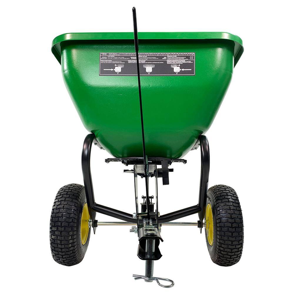 John Deere 175 lb Tow-Behind Broadcast Spreader, Rustproof Poly Hopper, Universal Fit