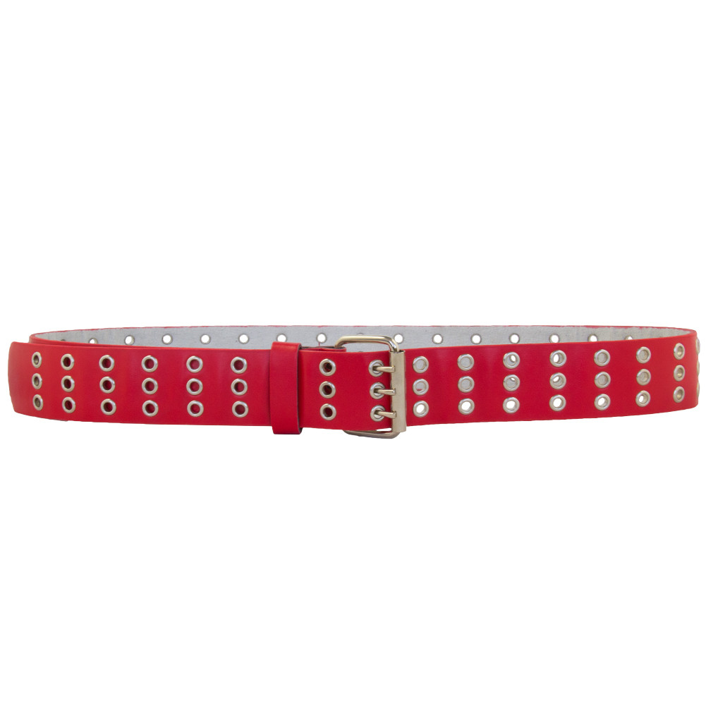 Punk Belts Red Three Rows Metal Holes Mix Sizes 12 PACK 2480A