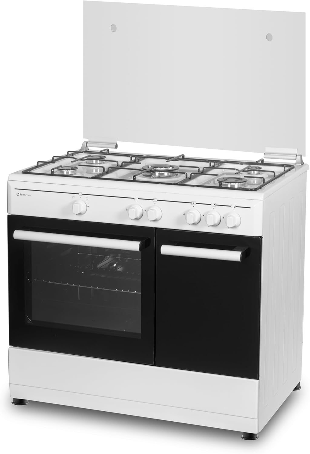 SOLTHERMIC F9LG50G2W COCINA GAS PORTABOMBONA BLANCA DISEÑO MODERNO / 5 FUEGOS/HORNO 64 L. / GAS BUTANO Y GAS CIUDAD