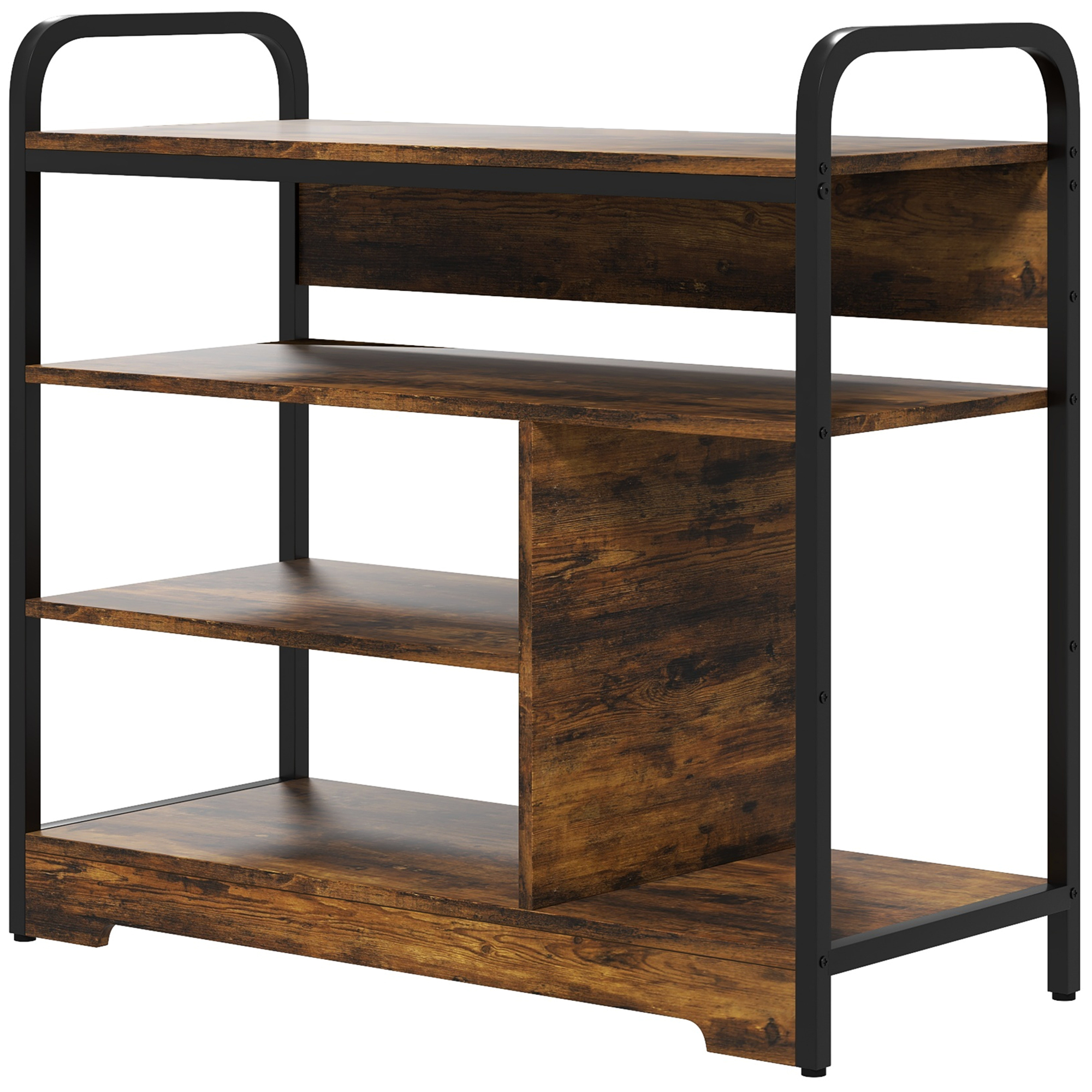Schoenenrek 4-Laags, Open Ontwerp, Metalen Frame, Verstelbare Voetjes, 70x30x65 cm, Bruin/Zwart