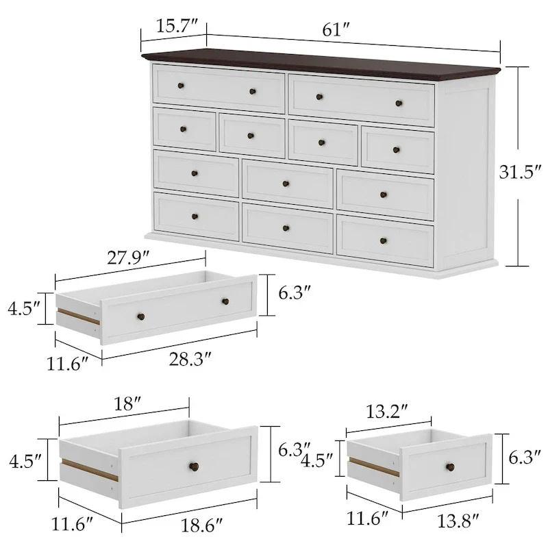 Stylish Brown and White Dresser with Generous Storage Space and Side Table