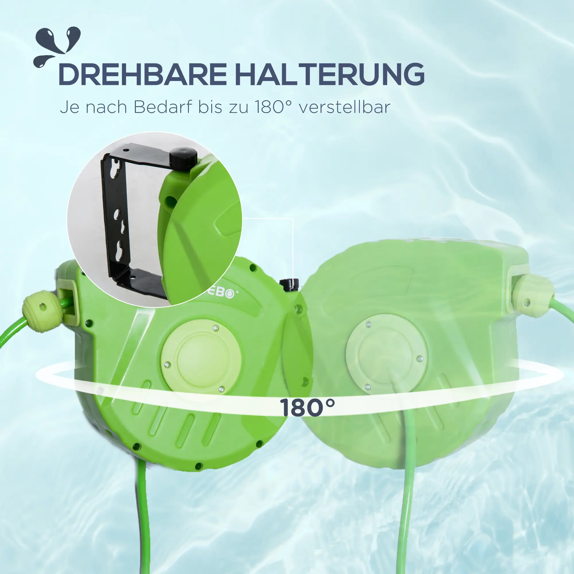 Durhand Schlauchtrommel Gartenschlauch Wickelautomatik schwenkbar