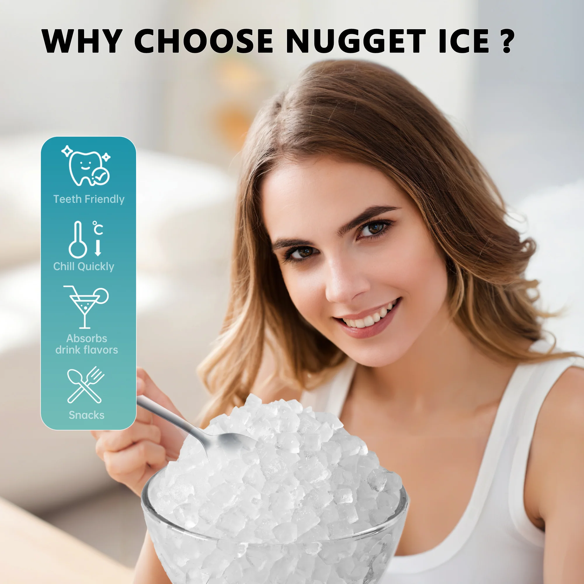 EUHOMY Auto-Cleaning 10'' Nugget Ice Countertop Ice Maker with Handle Including Cleaner Descaler