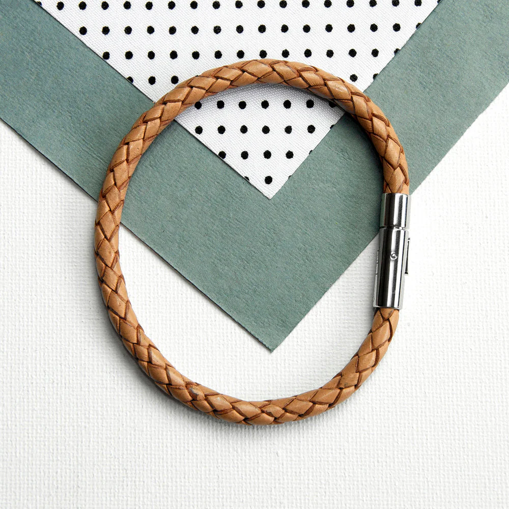 Personalised Men's Capsule Tube Woven Bracelet in Tan