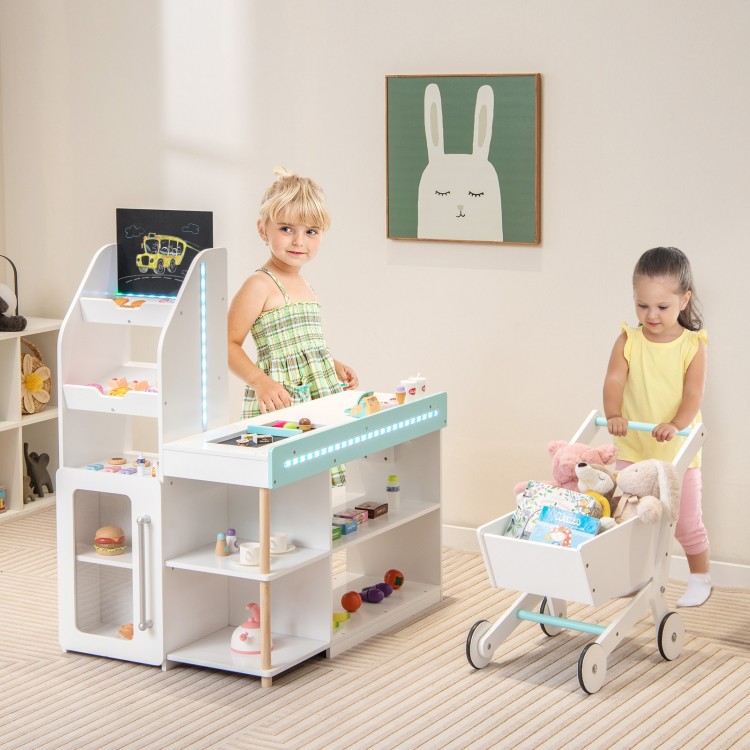 Wooden Kids Supermarket Playset with Cash Register and Shopping Cart