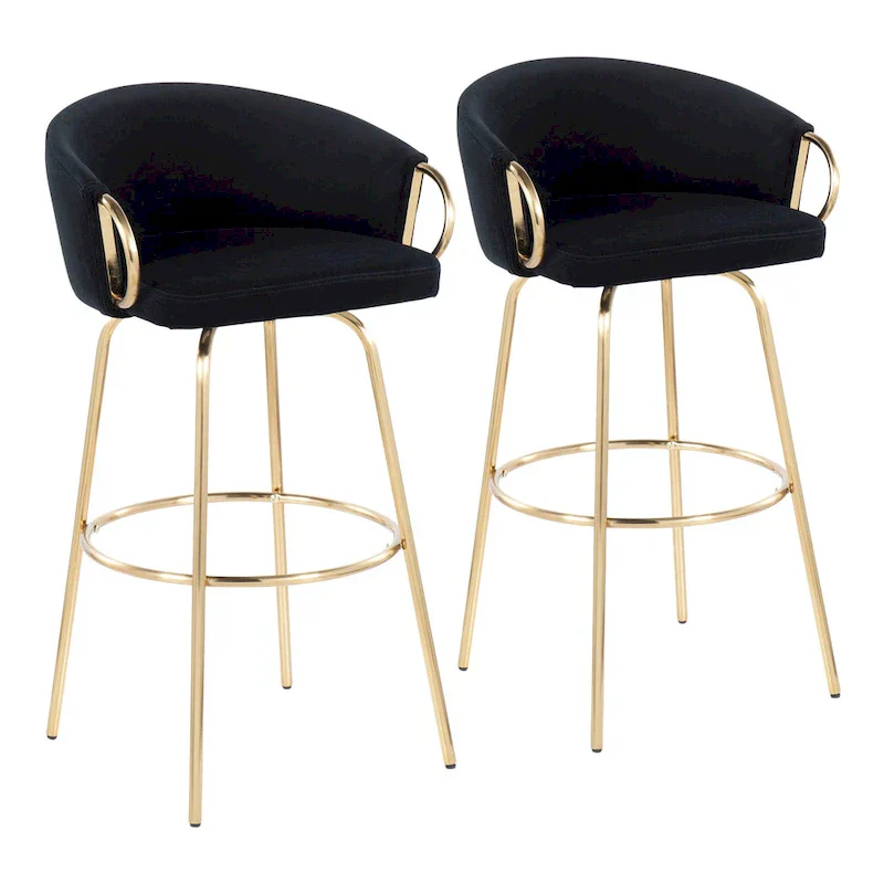 Swivel Bar Stool Set with Upholstered Seat and Metal Frame with Armrests
