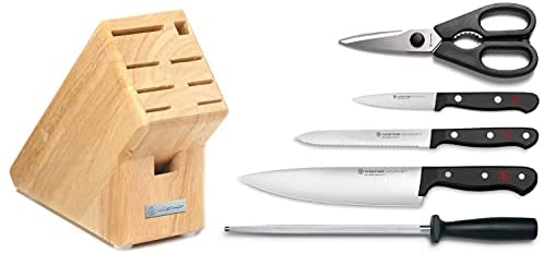 WÜSTHOF Gourmet 7-Piece Knife Block Set, High Carbon Stainless Steel, Black Handles