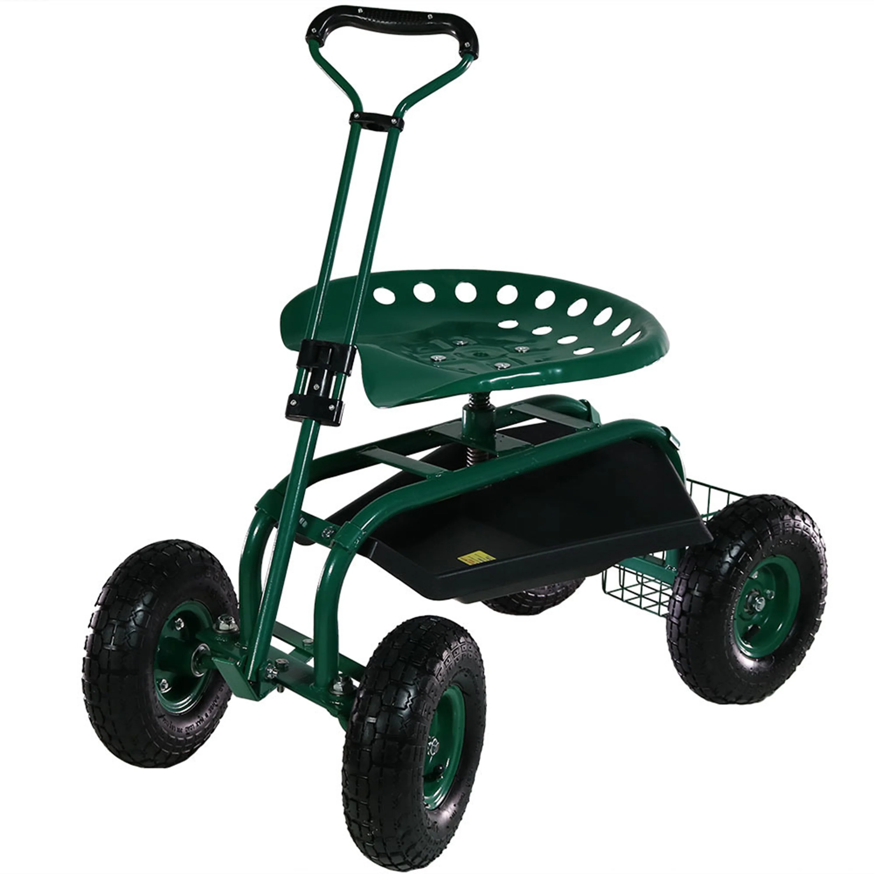2025 Carrito de Jardín Rodante Sunnydaze con Asiento Giratorio y Manillar de Dirección