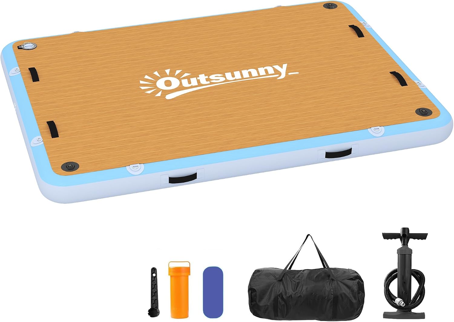 Outsunny Aufblasbares Dock Schwimmdock 2,4x1,8m Aufblasbar Schwimmende Plattform für 4-6 Personen mit rutschfest Oberfläche Abnehmbarer Leiter Luftpumpe Tragetasche Wasser Dockplattform für See Pool