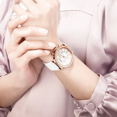 Swarovski Citra Sphere Chrono White Dial White Leather StrapWomen's Watch 5080602