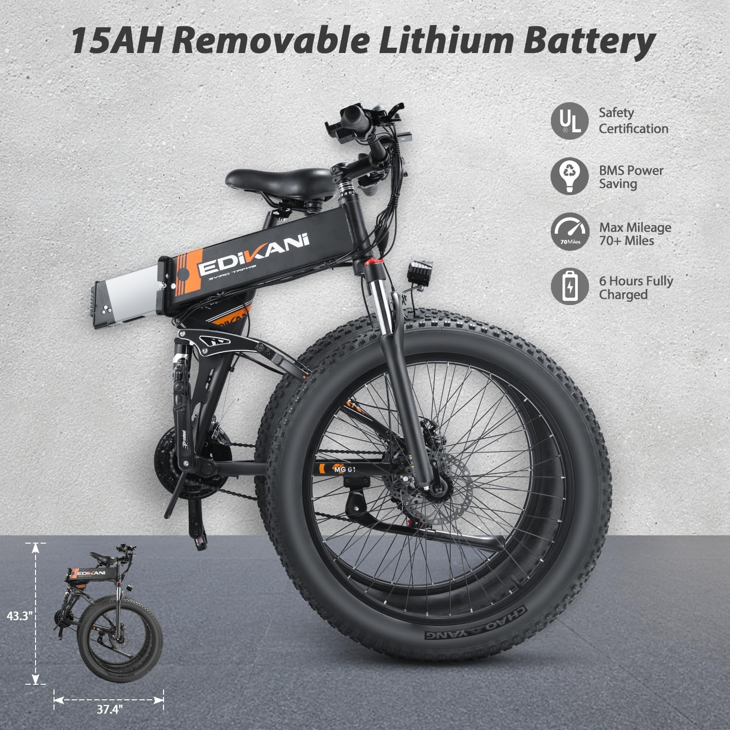 EXRBYKO Foldable Electric Bike 1500W Peak, 35MPH E Bikes for Adults Electric, Fat Tire Folding Ebike with 720WH Removable Battery, Full Suspension, 21-Speed Gears Kit, Men E-Bike, Electric Bicycle