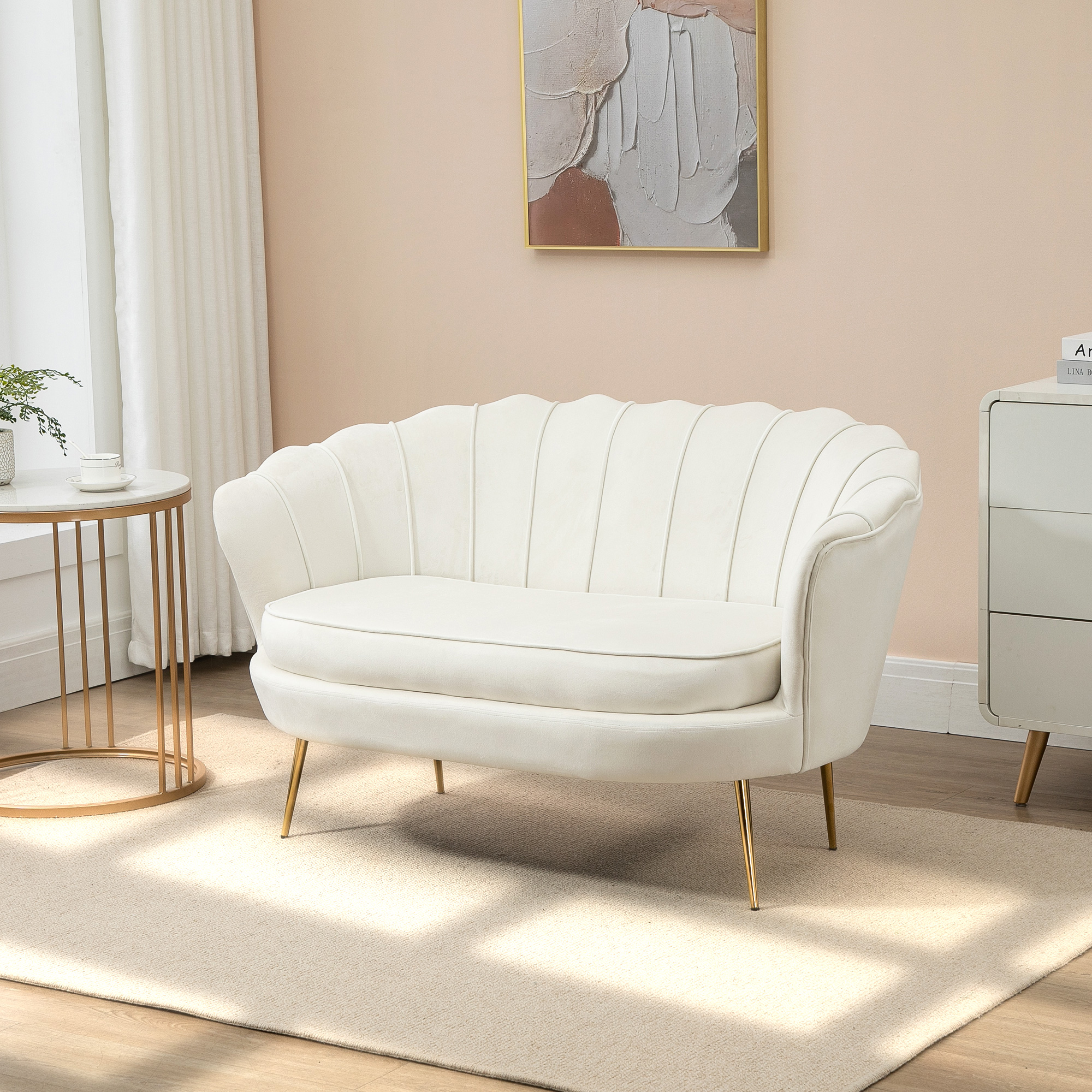 HOMCOM Vintage 2-zitsbank, bank, gestoffeerd meubilair, fluweeloptiek, tot 150 kg, Crème/Goud