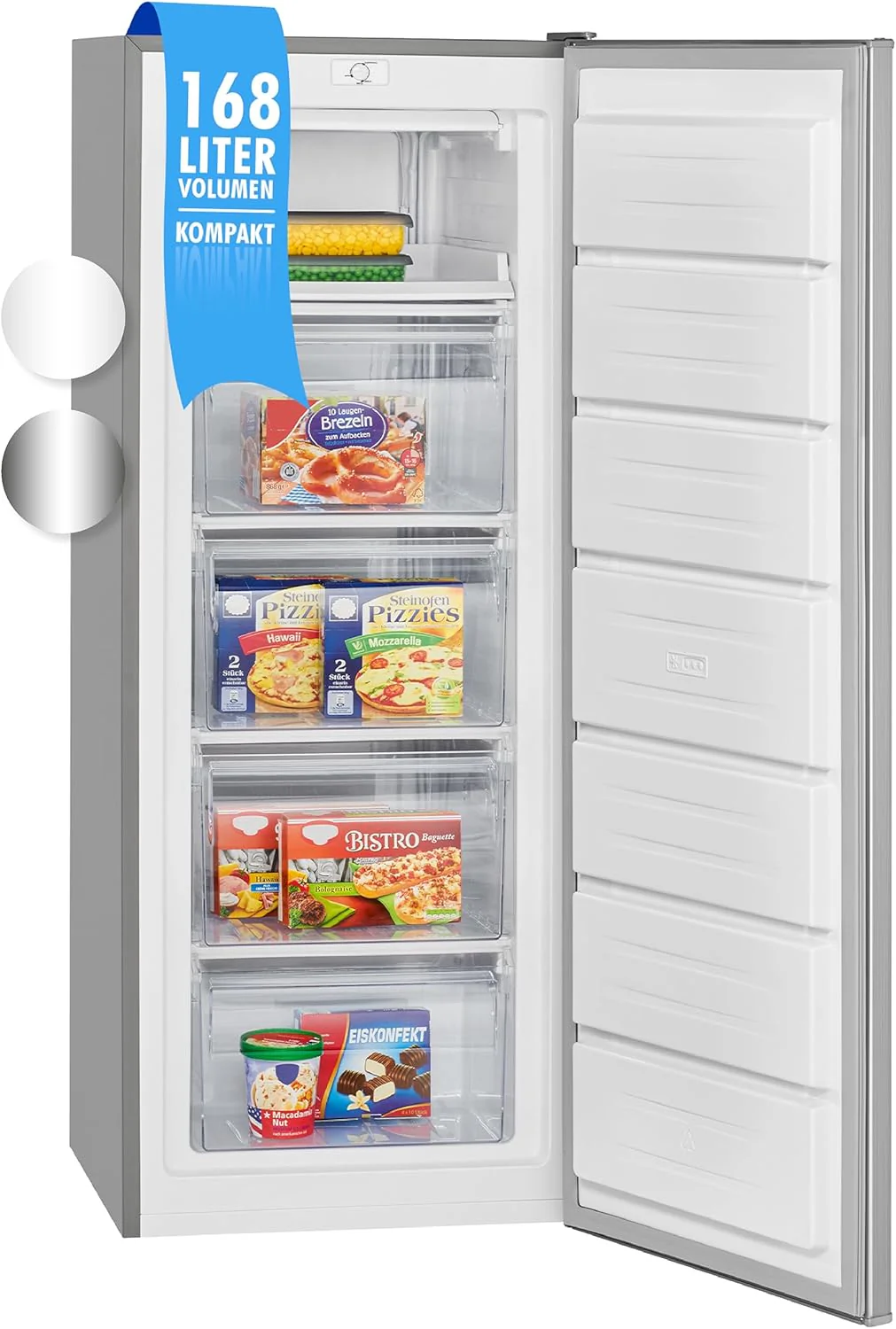 Bomann® Congelatore Verticale | Congelatore | Freezer | Capacità netta 168 litri | Porta reversibile | Scomparto congelatore 4 stelle | GS 7340 inox
