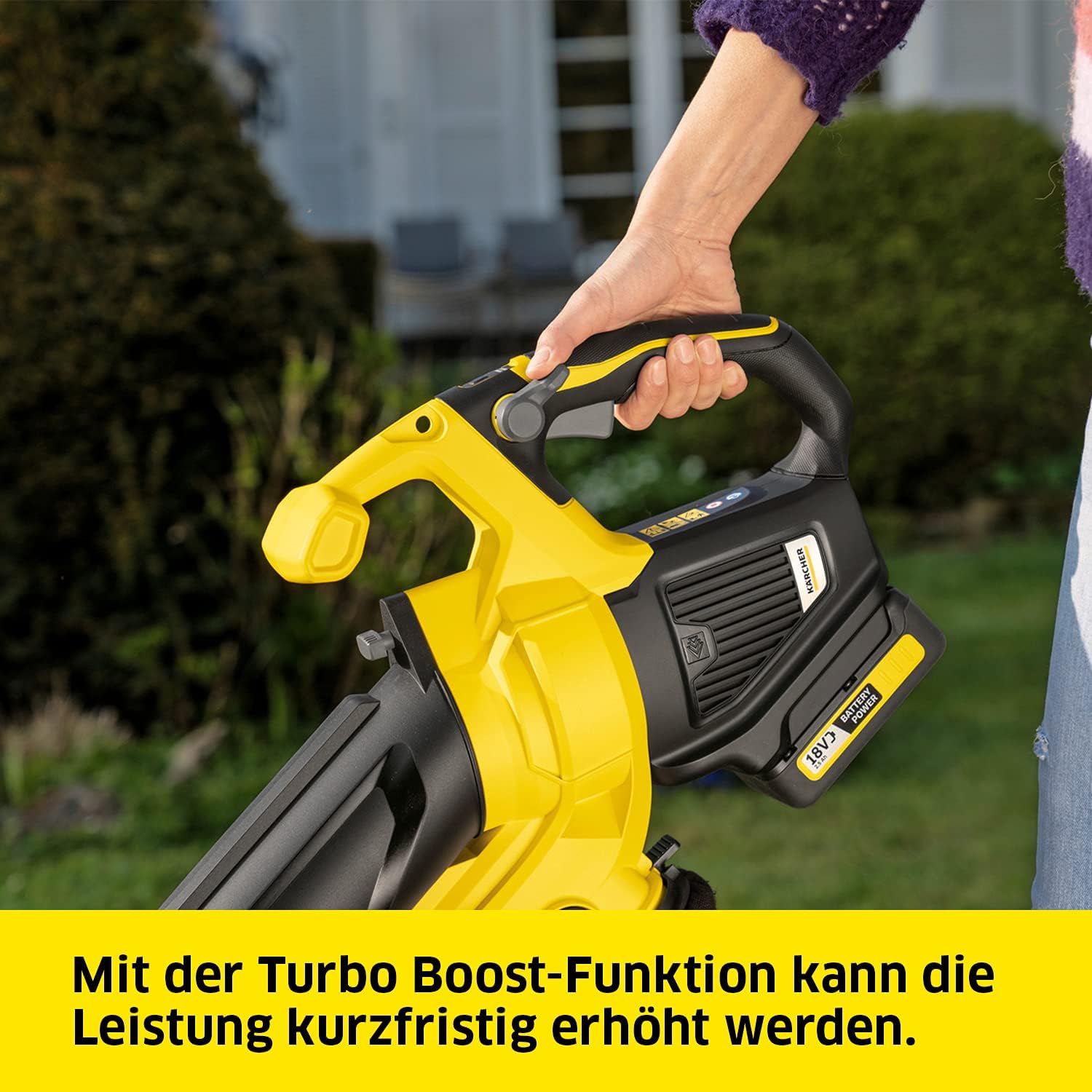 Kärcher 18 V Akku-Laubbläser und -sauger BLV 18-200 Battery Set, inkl. 18 V/2,5 Ah Akku und Schnellladegerät, mit Mulchfunktion, Luftgeschwindigkeit: 200 km/h, Fangsackvolumen: 45 l, Gewicht: 3,5 kg